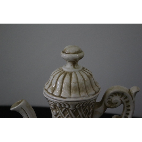 150 - Vintage Italian Capodimonte Coffee Pot With Raised Floral Design and Stamped on Bottom