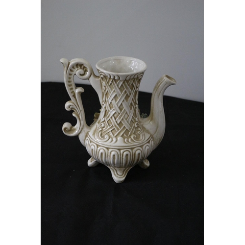 150 - Vintage Italian Capodimonte Coffee Pot With Raised Floral Design and Stamped on Bottom