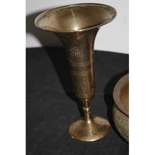 158 - Brass Highly Engraved Vase and Bowl