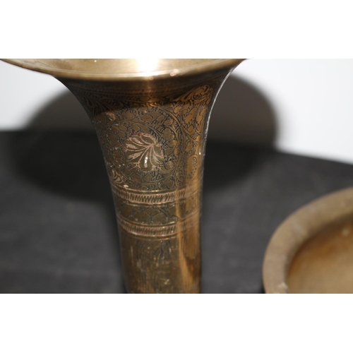 158 - Brass Highly Engraved Vase and Bowl