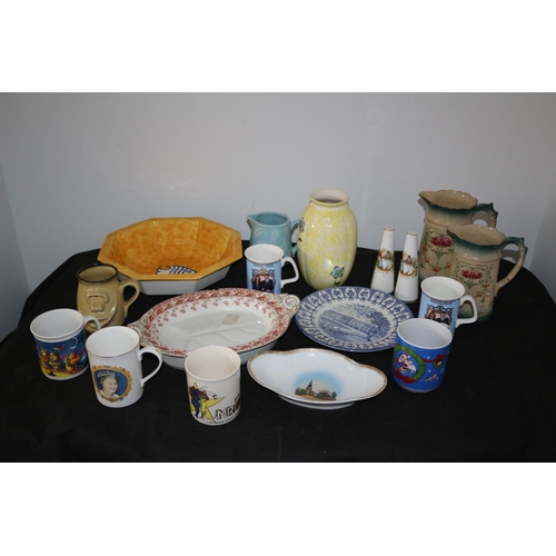 159 - An Assortment Of Chinaware Including Bowls Mugs, Welsh Condiment Set. Some A/F