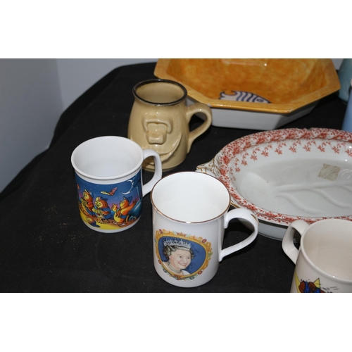 159 - An Assortment Of Chinaware Including Bowls Mugs, Welsh Condiment Set. Some A/F