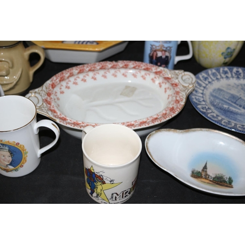 159 - An Assortment Of Chinaware Including Bowls Mugs, Welsh Condiment Set. Some A/F