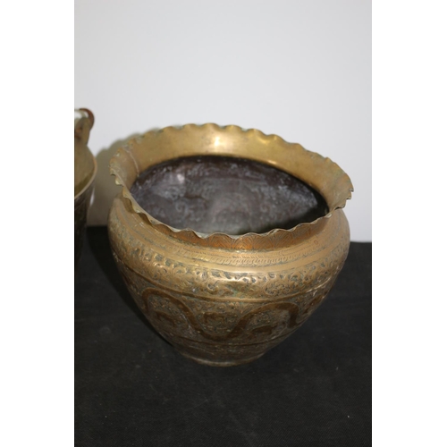 168 - Heavy Brass Preservative Pot And A Highly Ornate Believed To Be Of Indian Origin Brass Pot