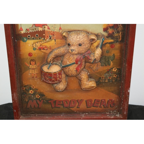 184 - Charming Wooden Raised Plaque Titled Toys And Games