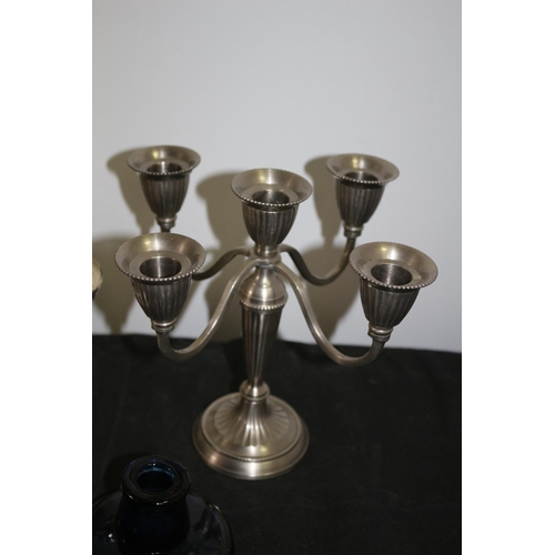 466 - Two Metal Candle Stick Holders 1 with 5 Cups The Other With 2. Plus Two China Holders Complete With ... 