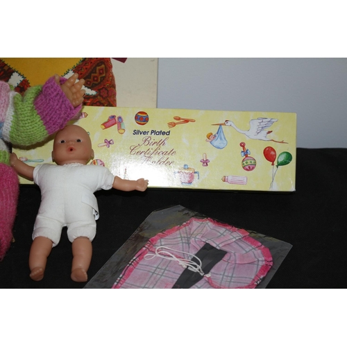 470 - Birth Certificate Holder, 2 Dolls and Book on My Learn to Sew Book