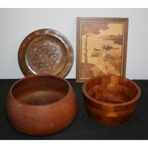 471 - 2 Wooden Bowls and One Mini Mosaic Believed To Be Italian