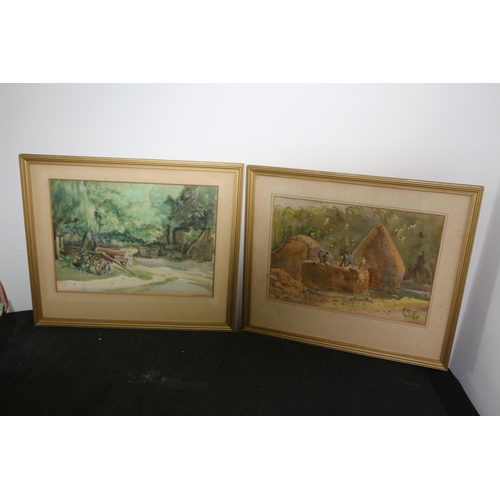 476 - Two Frame And Glazed Watercolour Paintings Of Farming Scene, Some Foxing