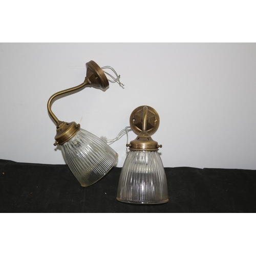 482 - Two Brass Wall Lamps With Glass Shades Un-Tested