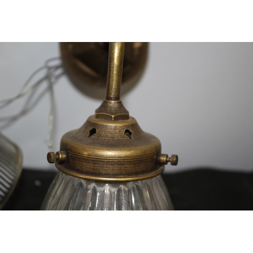 482 - Two Brass Wall Lamps With Glass Shades Un-Tested