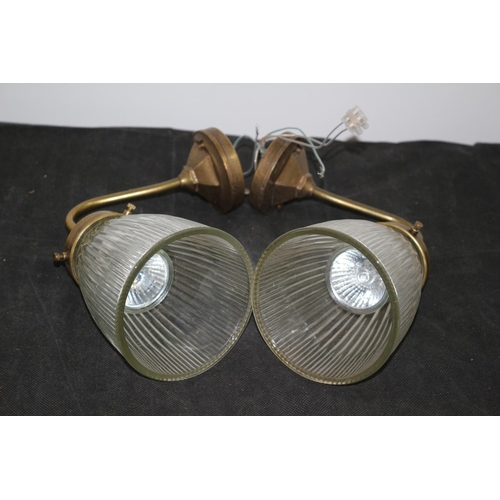 482 - Two Brass Wall Lamps With Glass Shades Un-Tested