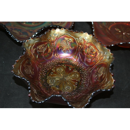 487 - 3 Decorative Carnival Glass  Bowls