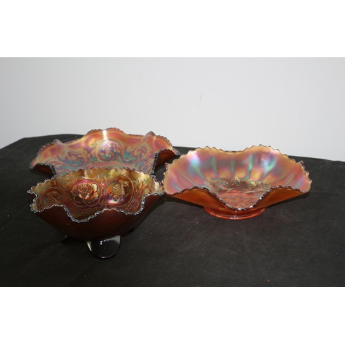 487 - 3 Decorative Carnival Glass  Bowls