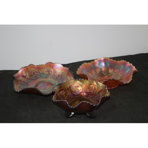 487 - 3 Decorative Carnival Glass  Bowls