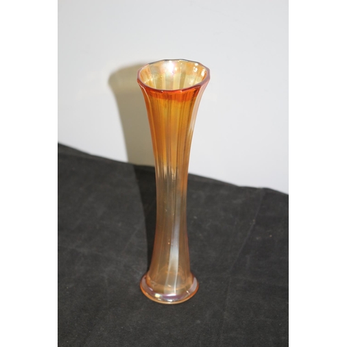 490 - A Carnival Glass Twist Stem Vase 25 CM High. Slight Chip To Base