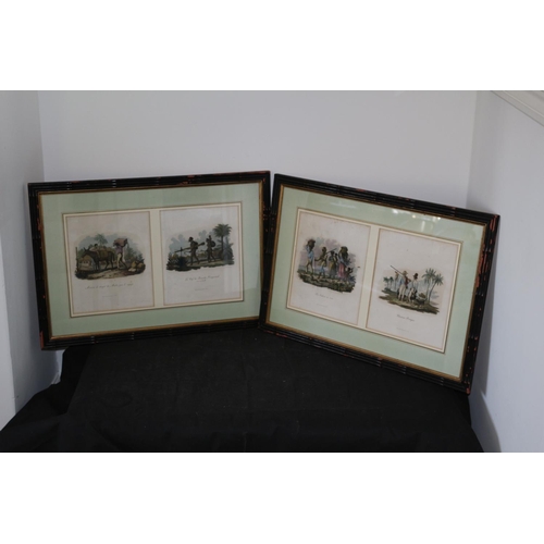 509 - Two Framed And Glazed Engravings . Les Indiens En Route Portuagais Chasseurs Prince Nevwied 71cm x 4... 