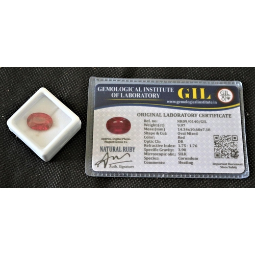 510 - Synthetic Ruby With GIL Certificate, Weight (ct) 9.97. Shape And Cut Oval Mixed