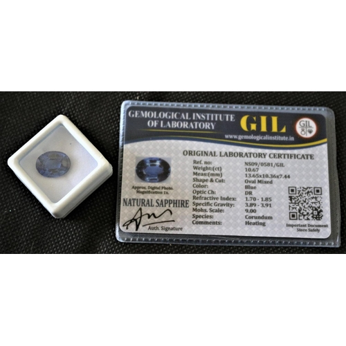 511 - Synthetic Sapphire With GIL Certificate, Weight (ct) 10.67. Shape And Cut Oval Mixed