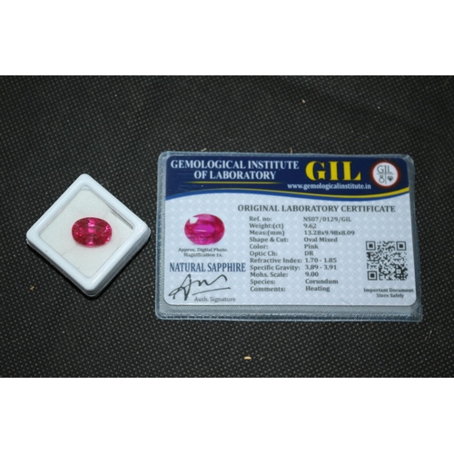 513 - Synthetic Sapphire With GIL Certificate, Weight (ct) 9.62. Shape And Cut Oval Mixed