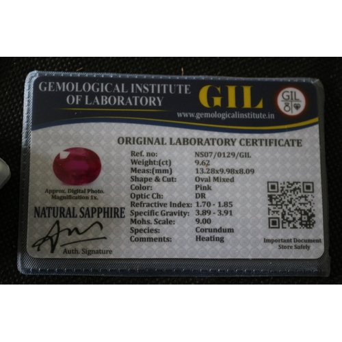 513 - Synthetic Sapphire With GIL Certificate, Weight (ct) 9.62. Shape And Cut Oval Mixed