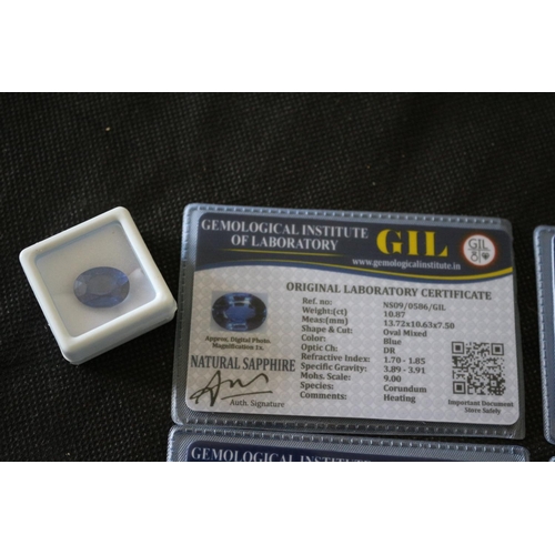 514 - 5 Synthetic Stones Including Sapphire With GIL Certificate, Weight (ct) 10.87. Shape And Cut Oval Mi... 