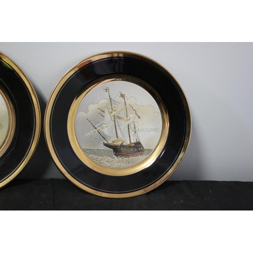 555 - 2 Chokin Ware Plates with 24ct gold edging. Cutty Sark and Mayflower