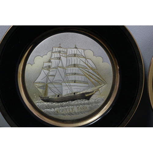 555 - 2 Chokin Ware Plates with 24ct gold edging. Cutty Sark and Mayflower