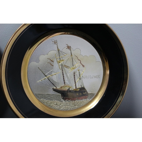 555 - 2 Chokin Ware Plates with 24ct gold edging. Cutty Sark and Mayflower