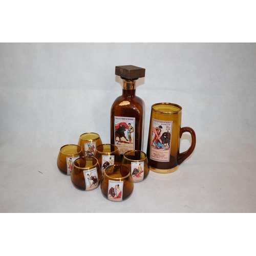 560 - 1960's Spanish Revival Hand Blown Drinking Set