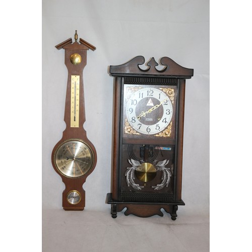 1 - 31 Day Working In Case Wall Clock With Chimes By Lava, plus a Banjo Style Barometer