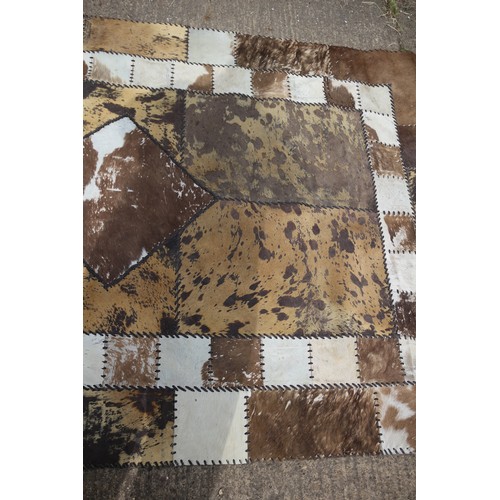 16 - Vintage African Hide Patchwork Rug Of Good Size 2.42M x 1.56M. Hides From Various Species. One Patch... 