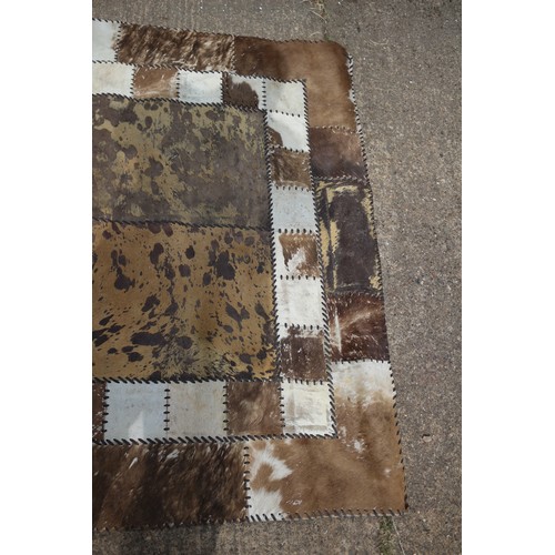 16 - Vintage African Hide Patchwork Rug Of Good Size 2.42M x 1.56M. Hides From Various Species. One Patch... 