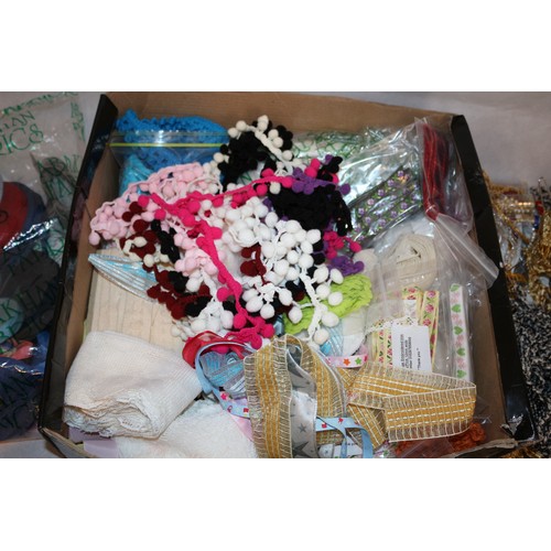 22 - A Box Containing A Large Selection Of New Haberdashery Trims And Ribbons