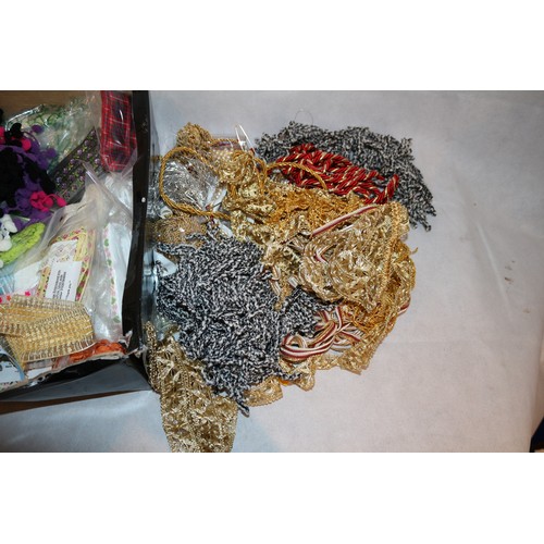 22 - A Box Containing A Large Selection Of New Haberdashery Trims And Ribbons