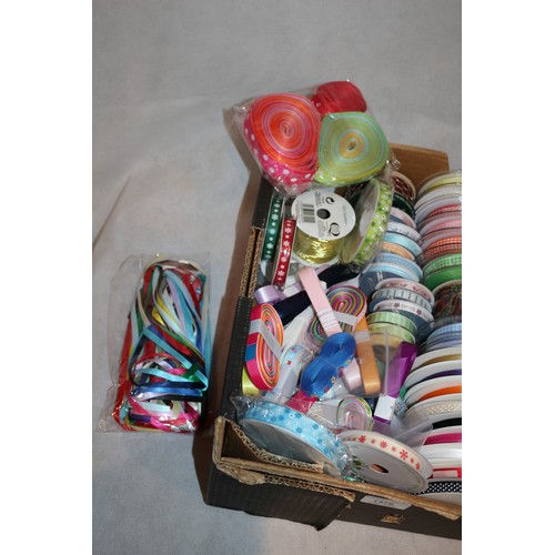 25 - A Box Containing A Large Quantity Of Mainly New Ribbon Of Various Sizes And Patterns, Still on Reels... 