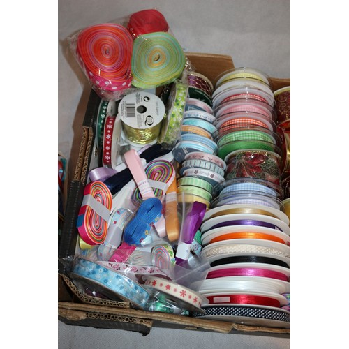 25 - A Box Containing A Large Quantity Of Mainly New Ribbon Of Various Sizes And Patterns, Still on Reels... 