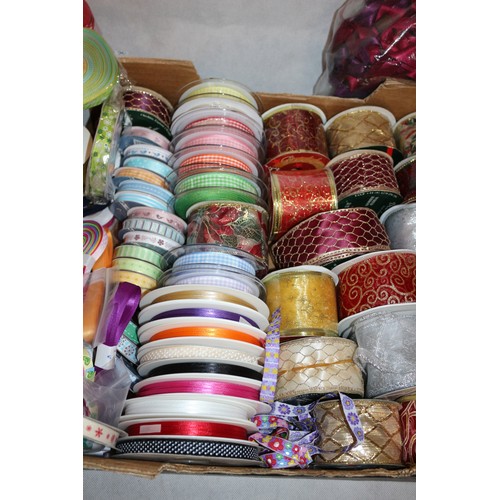 25 - A Box Containing A Large Quantity Of Mainly New Ribbon Of Various Sizes And Patterns, Still on Reels... 