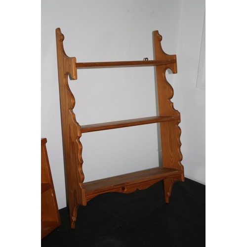 31 - A Wall Mounted Pine Book Case With Carved Sides and a Lovely Pine Display Wall Unit with A Heart Mot... 