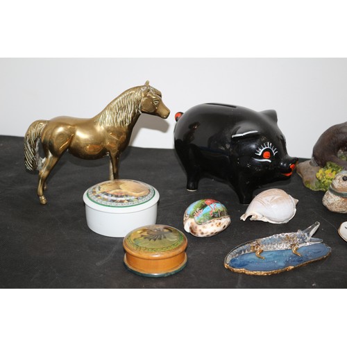 40 - A large Assortment of Animal themed Items Including Good Size Brass Horse, A Brass Turtle and and a ... 