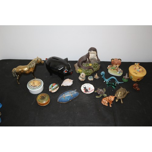 40 - A large Assortment of Animal themed Items Including Good Size Brass Horse, A Brass Turtle and and a ... 