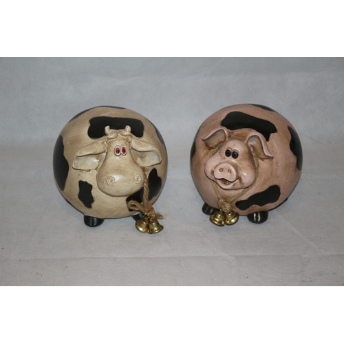 67 - 2 Resin Garden ornaments in the Style of a Pig and Cow