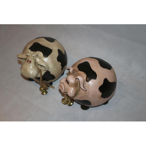 67 - 2 Resin Garden ornaments in the Style of a Pig and Cow