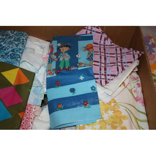 69 - A Box Containing a Large assortment of Fabric from Various ages and of Various Patterns