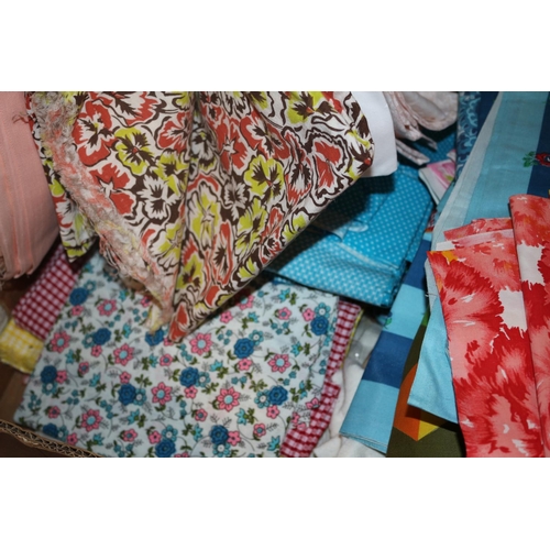 69 - A Box Containing a Large assortment of Fabric from Various ages and of Various Patterns