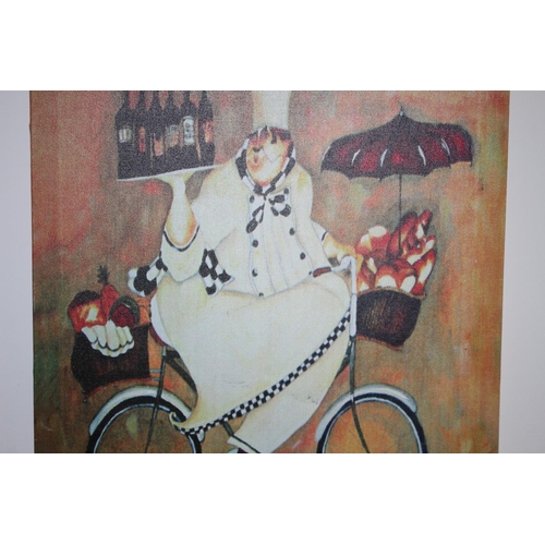 175 - Print On Canvas Of Comical French Chef On Bicycle