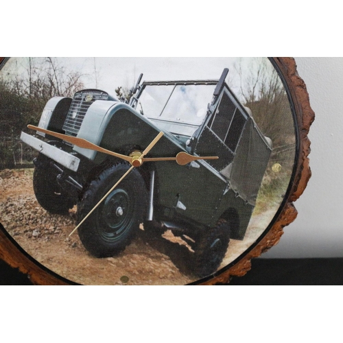 190 - Cork Wood Wall Clock With A Land Rover Theme