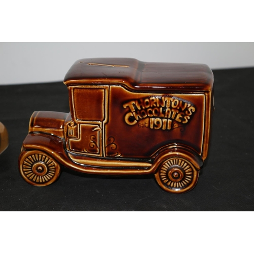 239 - 5 Novelty China Money Boxes all with Stoppers. Including a exclusively made for Thorntons chocolate ... 