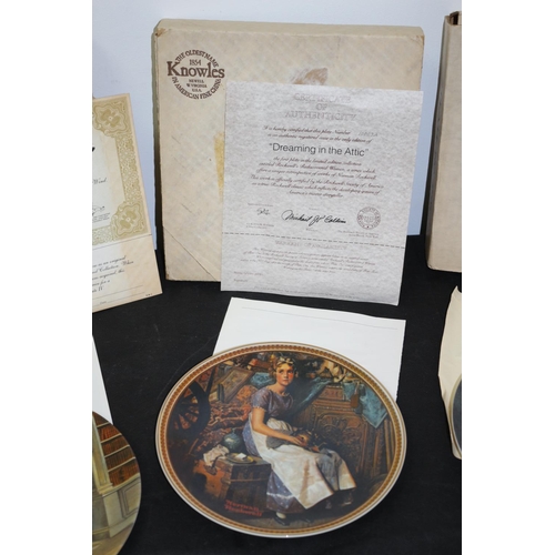 240 - 4 Collectable with Certificates wall Plates. Boxed . 3 from Knowles and 1 from Wedgwood