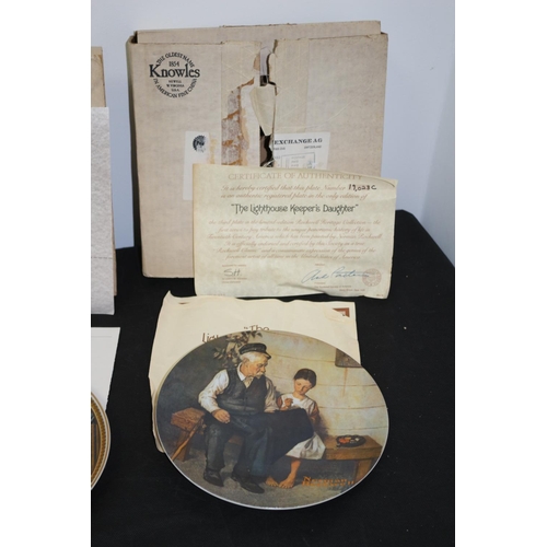 240 - 4 Collectable with Certificates wall Plates. Boxed . 3 from Knowles and 1 from Wedgwood